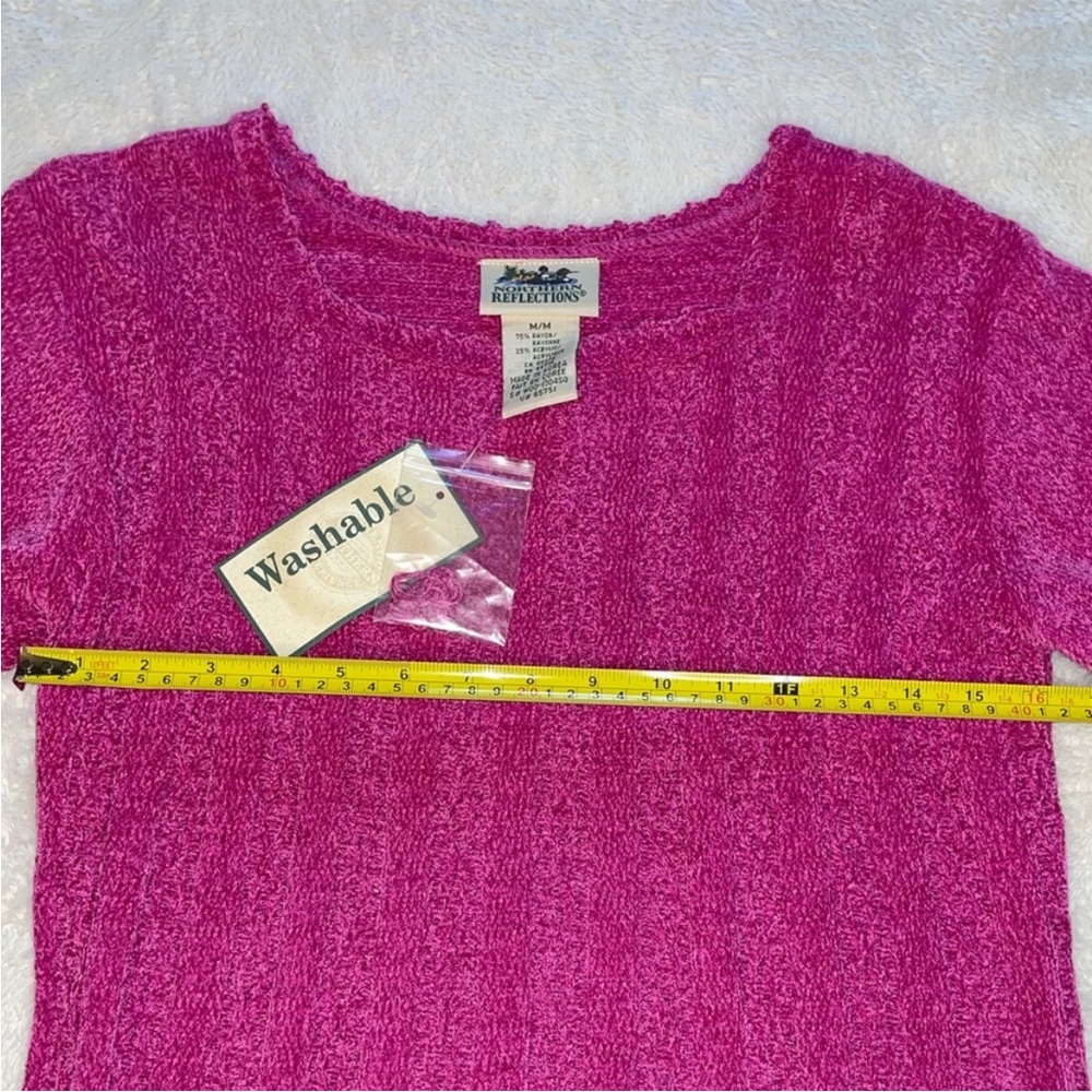 Northern Reflections Fuschia Pink Short Sleeve Fuzzy Knit Top - Picture 3 of 5